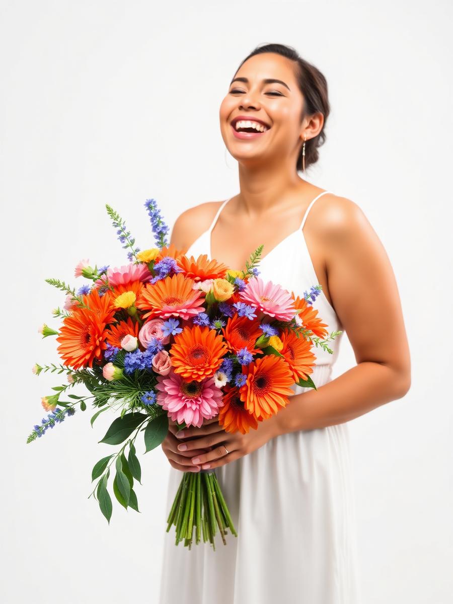 Mary Smith, founder of Magical Centerpieces, holding a vivid bouquet